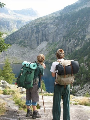 Volunteers walking in Swiss Alps