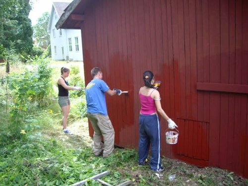 Painting a Swedish barn at an eco centre Amanda Slevin