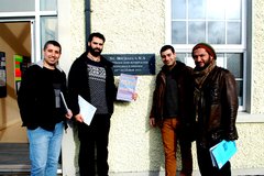 Yaser, Saleh, Amir and Baha outside St Michael's National School, Cloughjordan