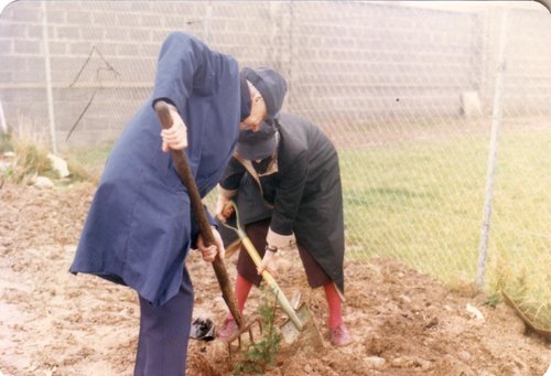 Conrad and Dorothea Leser planting trees at a centre in Waterford 1990