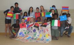 Volunteers and young people at a summer project in an asylum centre in Belgium summer 2013